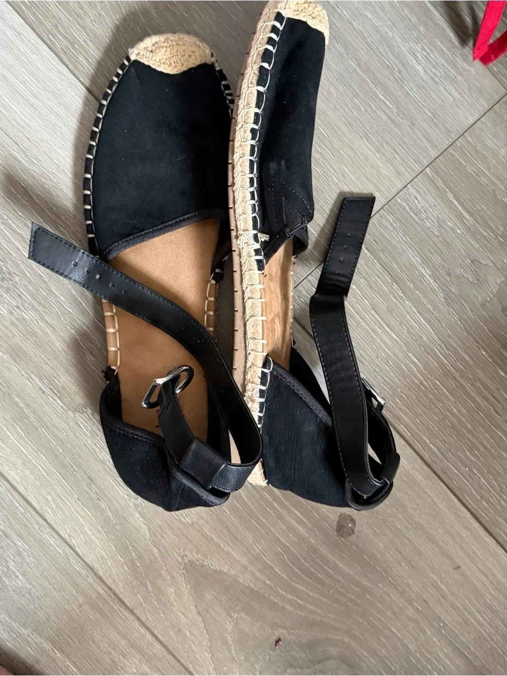Black Espadrille Flat Sandals with Ankle Strap Sz 10